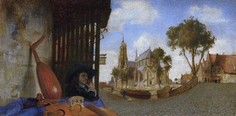 Carel fabritius A View of Delft, with a Musical Instrument Seller's Stall Germany oil painting art